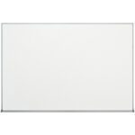 The MH-USA 8 x 4 Standard Melamine Dry Erase Board has a plain white surface with a slim metal frame, offering an unmarked canvas ideal for writing or drawing. Its pristine design enhances creativity against a stark white background.