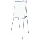 The MH-USA 27 x 36 4 Legged Dry Erase Easel Board features a silver tripod design and pristine white surface, perfectly blending simplicity and functionality for any meeting setting.