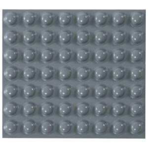 The 3M™ Bumpon™ Gray Dome Protective Tape has a grid of 49 evenly spaced raised hemispheres, forming seven rows and seven columns on its textured surface. Each smooth, reflective dome measures 7/16 x 13/64.