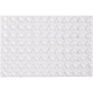 The 3M™ Bumpon™ Clear Dome Protective Tape - 3/8 x 5/32 (3,000/Case) features a transparent sheet with raised round bumps in a grid pattern. The smooth surface and glossy design offer both protection and style, making it perfect for various projects.