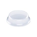 A transparent, dome-shaped glass cover protects food with its smooth surface and slightly raised rim, ideal for showcasing. It complements 3M™ Bumpon™ Clear Flat Top Protective Tape - 1/2 x 9/64 (3,000/Case) to prevent slipping.
