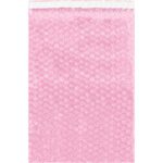 A close-up of the MH-USA 4 x 7 1/2 Anti-Static Bubble Pouches (1100/Case), featuring a pink sheet with evenly spaced air-filled bubbles, ideal for protecting fragile items during shipping and providing ample supply for packaging needs.