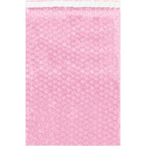 The MH-USA 7 x 11 1/2 Anti-Static Bubble Pouches have a textured pink surface and protective air-filled bubbles, making them ideal for safeguarding items. Sold in cases of 400, they ensure your contents stay secure.