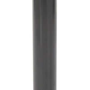 The Vestil Steel Pipe Safety Bollard Garage 24 X 3-1/2 In Black features a black design with a flat base, four mounting holes, a red reflective strip near the top, and a black cap. Its square base ensures secure installation in any garage setting.