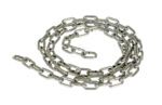 A coiled metal chain with interlocking, oval-shaped links elegantly stretches across a white background, reflecting the durable design of the Vestil Steel Pipe Bollar Optional 6 Ft Chain.