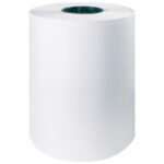 The MH-USA 12 - Butcher Paper Rolls (1000/Roll) is prominently displayed, standing vertically with a black core visible at the center, against a simple background. Its smooth texture and tightly wound layers give it an industrial and pristine look.