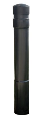 The Vestil Arch-Black Bollard Cover 52 In enhances any environment with its sleek, glossy black finish. This tall cover fits over existing bollards, providing a reflective, smooth cylindrical shape and solid rounded top for stylish, durable protection.