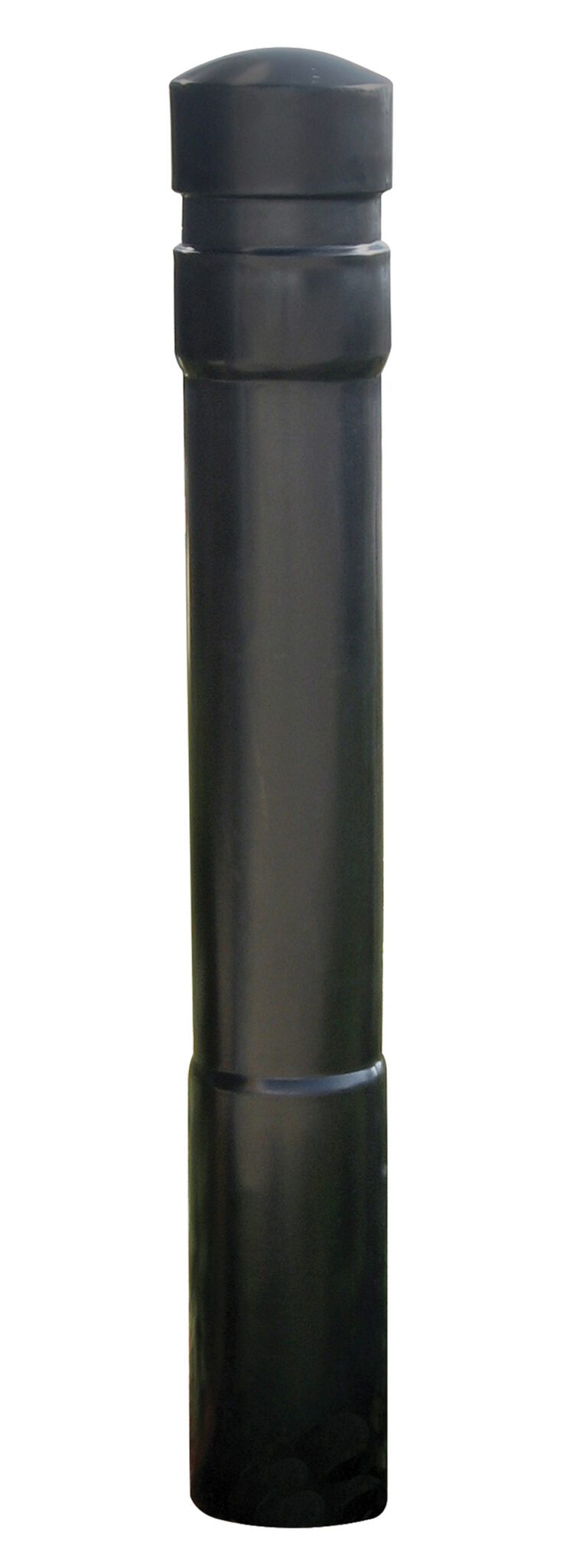 The Vestil Arch-Black Bollard Cover 52 In enhances any environment with its sleek, glossy black finish. This tall cover fits over existing bollards, providing a reflective, smooth cylindrical shape and solid rounded top for stylish, durable protection.