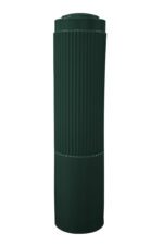 The Vestil Rib-Green Bollard Cover 52 In is a dark green cylindrical cover with ridges on the upper half and a smooth lower half, strikingly set against a white background.