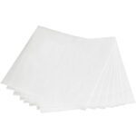 A stack of translucent, rectangular parchment paper sheets, similar to MH-USA 48 x 48 - Butcher Paper Sheets (50Lbs/Bundle), is fanned out slightly on a plain white background, highlighting their thin and smooth texture.