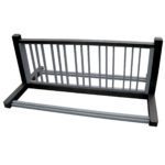 The image captures the Vestil Bike Rack Blk/Charcoal 10 Positions, showcasing its sleek rectangular design and sturdy vertical bars for secure bicycle storage, emphasizing its minimalist aesthetic against a plain white background.