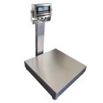 The Vestil Bench Scale Ss 24X24 1000 Lb Capacity features a stainless steel platform with an upright display and control buttons, ensuring durability and ease of use in any setting.
