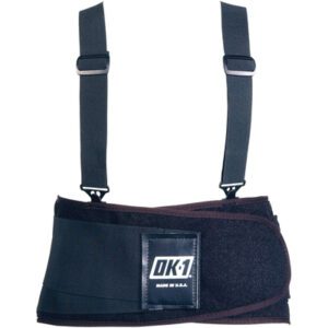 The MH-USA Universal Waist Back Support Belt - Regular in black, with adjustable suspenders and a Velcro closure, provides lumbar support and ergonomic design for everyday comfort and better posture.