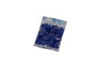A small packet of Vestil Moisture Absorbing Blue Silica, ideal for moisture absorption. Its transparent design shows the blue beads, marked with blue symbols to illustrate its use. Suitable for larger packs, with 1250 pieces available in total.