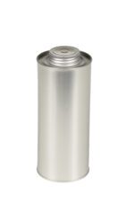 The Vestil Tin-Plate Metal Bottle 32 Oz is a sleek, tall silver can with a cylindrical design and a screw-top lid, elegantly isolated on a white background.