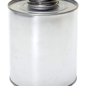 The Vestil Tin-Plate Metal Bottle W/Brush Cap 32 Oz is a silver, cylindrical tin can with a screw-on top and smooth surface, ideal for storing fuels or other liquids.