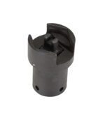 The Vestil Impact Drum Socket 1/2 In Drive is a black metal tool with a cylindrical base and a U-shaped top with two prongs, ideal for specific mechanical or automotive applications.