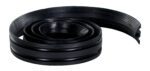 The Vestil Extruded Rubber Cord Protectr 6.6K 12 Ft is a flexible, coiled black rubber strip with a ribbed texture and cylindrical shape, featuring grooves that partially unroll.