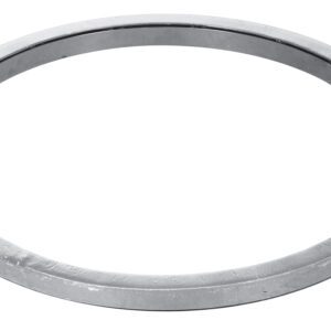 The Vestil Manual Carousel Stainless Steel 2K 40 In features a sleek, silver metallic ring with a smooth surface against a white backdrop. It boasts a flat design with a wide outer band, narrower inner band, and an elegant hollow center.