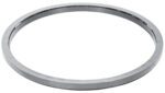 A shiny, silver-colored ring made of stainless steel, featuring a smooth surface and flat edges, resembles the sleek design of Vestil Manual Carousel Stainless Steel 4K 40 In. It is set against a plain white background.