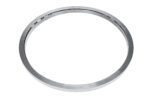 A gleaming silver metal ring, echoing the polished finish of a Vestil Manual Carousel Stainless Steel 6K 40 In, glistens against a plain white background.