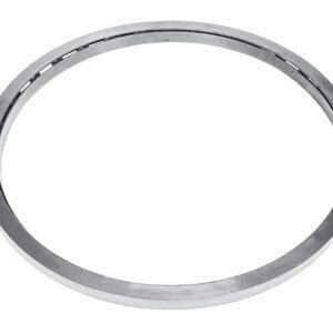 A gleaming silver metal ring, echoing the polished finish of a Vestil Manual Carousel Stainless Steel 6K 40 In, glistens against a plain white background.