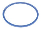 A thin, round, metallic blue hoop against a white background mirrors the sleek design of the Vestil Manual Carousel 4000 Lb Capacity 60 In. The shiny, smooth hoop surface reflects the carousels sturdy build and substantial load capacity.