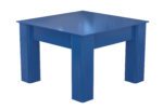This square-shaped blue table, with a glossy surface and four sturdy legs, echoes the robust design of the Vestil Elevated Base For Carousel 4K 36D X 24H, highlighted elegantly against a white background.