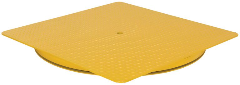 CA-KP-4848-6_A.jpg The Vestil Hd King Pin Carousel 6000 Lb 48W X 48L showcases a yellow square platform with a textured, raised pattern elegantly on a circular base.