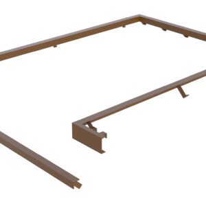 An image shows a simple, rectangular brown metal frame similar to the Vestil Dockleveler Option-Curb Angle Set 6X10, with a separate bar and several side hooks or connectors against a plain white background.