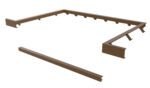 Isometric view of an L-shaped frame with the Vestil Dockleveler Option-Curb Angle Set 7X6 in a brown wood-like material. It features several inner support brackets and a detached long piece parallel to the bottom edge, ready to form a corner when attached.