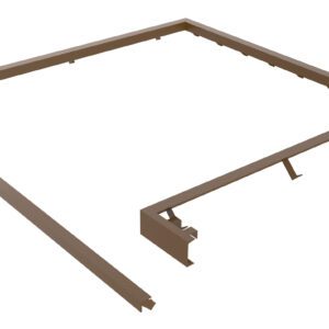 A brown, L-shaped metal frame with a detached sidebar on a white background has several small brackets along the inner edges, similar to the Vestil Dockleveler Option-Curb Angle Set 7X8, which is renowned for its functionality and durability.
