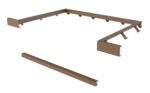 3D render of a rectangular frame with corner brackets and a separate piece, resembling the Vestil Curb Angle Set for RU-600 85 x 88, used as a construction or assembly component with side mounting brackets against a white background.