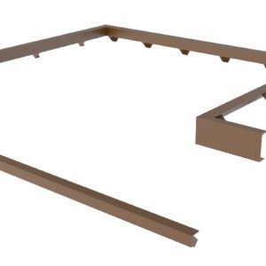 3D render of a rectangular frame with corner brackets and a separate piece, resembling the Vestil Curb Angle Set for RU-600 85 x 88, used as a construction or assembly component with side mounting brackets against a white background.