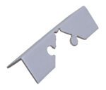 A slightly bent white interlocking puzzle piece with irregular cutouts and a reflective surface appears on a white background, echoing the sleek design of Vestil Cargo Edge Protectors 2 In Length as part of a three-dimensional puzzle.