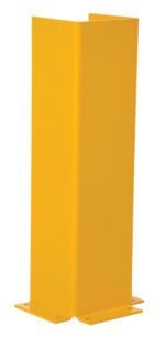 A tall yellow metal beam with a u-shaped profile, similar to the Vestil Gantry/Jib Column Guard Protector 42 In, stands upright against a white background.