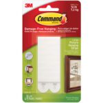 The packaging for Command™ Picture Hanging Strips - Large 17206 (6 Sets) features four-pair strips that support up to 16 lbs and guarantee damage-free hanging. Instructions—click, stick, press—are shown alongside a frame illustration in the bottom right corner.