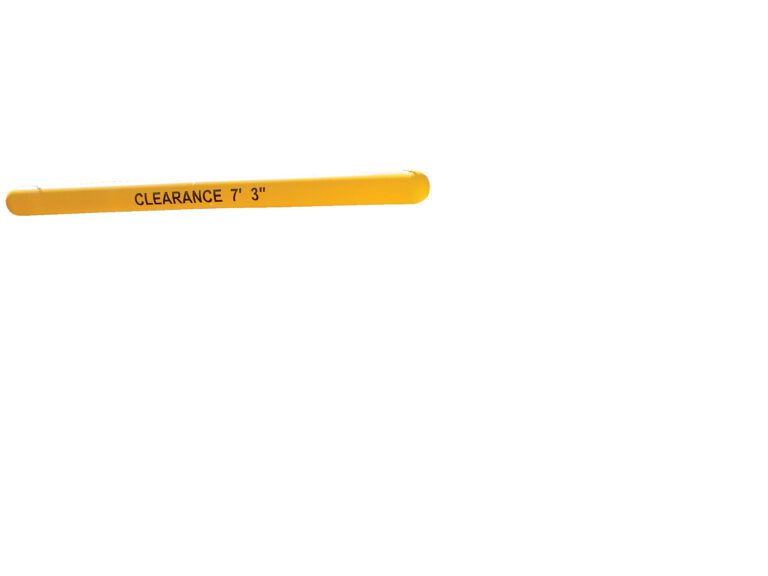 CLB-5-78L_A.jpg A yellow Vestil Customizable Clearance Bar spans a white background, displaying CLEARANCE 7 3 in bold black letters.