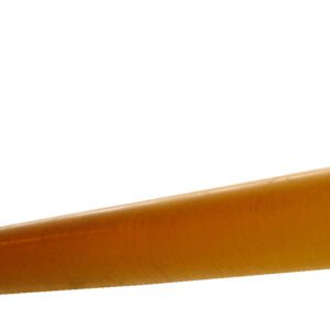 The Vestil Clearance Bar-No Lettering 110 In is a yellow cylindrical bar, 110 inches long, hanging horizontally by two chains. It features a smooth surface that tapers slightly at one end and is set against a plain white background.
