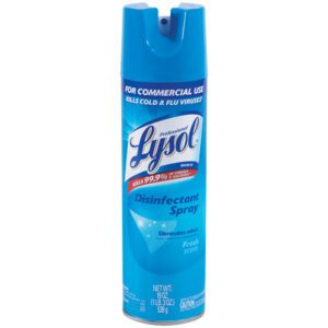 The 19 oz Lysol® Fresh Scent Disinfectant Spray, packaged in a case of 12, effectively eliminates odors and kills 99.9% of viruses and bacteria with its fresh scent, making it ideal for commercial use.