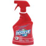 A 32 oz. red spray bottle of Resolve® Professional Stain Remover Carpet Cleaner with a trigger nozzle effectively tackles tough carpet spots. Sold in a convenient 12/Case pack.