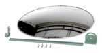 A large Vestil Convex Mirror Indoor 30 Ft Distance with silver brackets and screws, displays a curved ceiling reflection, ideal for indoor use up to 30 ft. The sleek frame complements the hardware perfectly.