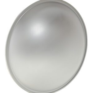 A round, domed ceiling light with a frosted glass cover looks similar to the Vestil Convex Mirror Outdoor 25-30 Ft 5 In Deep. The lights surface is smooth and slightly reflective against a plain white background.