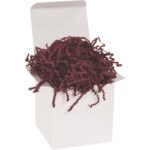 A white gift box lined with MH-USA 10 lb. Burgundy Crinkle Paper adds elegance and sophistication.