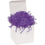 An open white gift box overflows with vibrant MH-USA 10 lb. Purple Crinkle Paper, cascading color against a pristine white background.