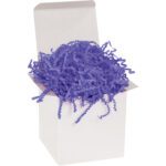 An open box reveals MH-USA 10 lb. Lavender Crinkle Paper (10 Lbs/Case), with vibrant purple shreds against a plain backdrop.