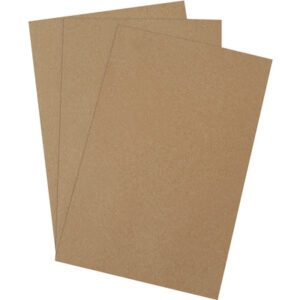 Three sheets of brown MDF overlap slightly on a white background, similar to the MH-USA 12 x 18 Chipboard Pads, which offer an impressive 420 pads per case.