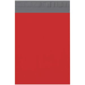 A gray rectangle with a textured design rests on a vibrant red background, echoing the style of MH-USA Red Poly Mailers, creating an intriguing mix of texture and color.