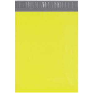 The MH-USA 12 x 15 1/2 Yellow Poly Mailers have a gray adhesive strip and come in a case of 100, perfect for all your mailing needs.