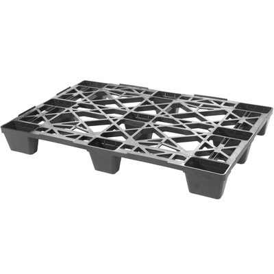 CPP210.jpg The MH-USA 48 x 32 x 5.5 Industrial Plastic Pallet features a black crisscross pattern for stability and transport. Its durable open-grid design with multiple feet allows for stable stacking, accommodating up to 60 per stack.
